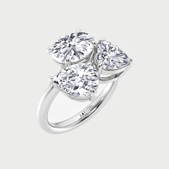WG Three Stone Round, Pear & Heart Lab Grown Diamond side view