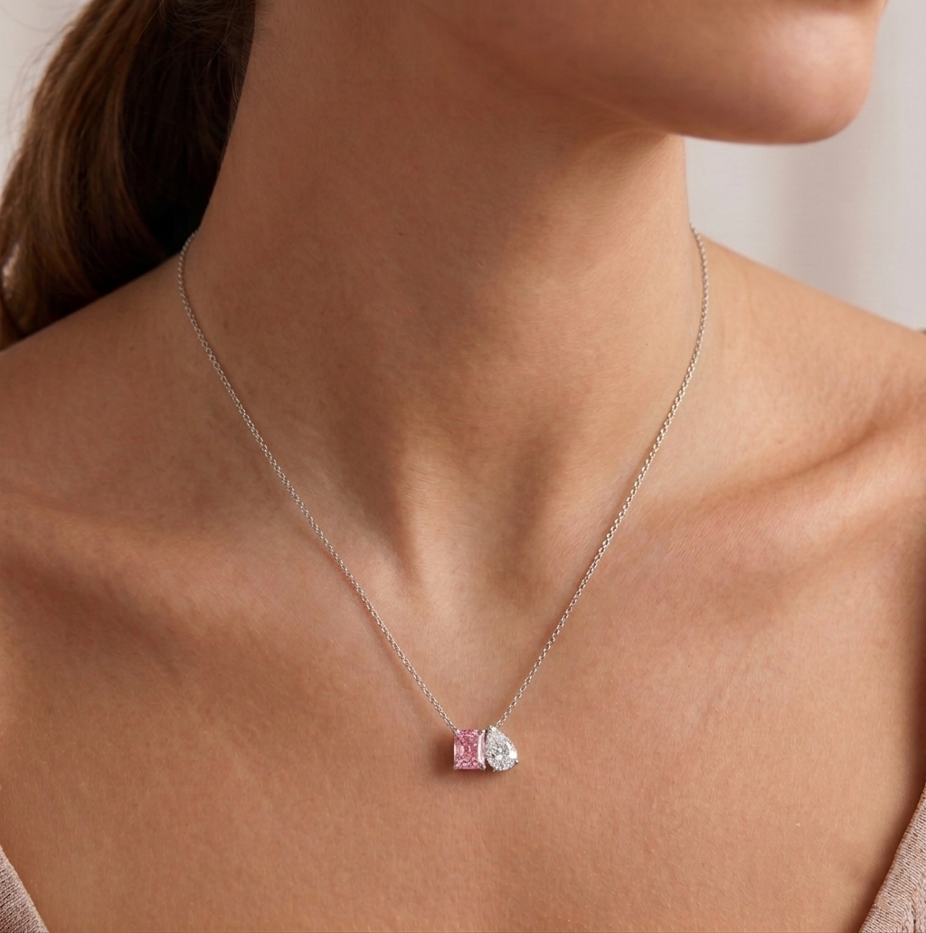 Toi Et Moi Fancy Pink Radiant Cut & Pear Shape Lab Grown Diamond Pendant