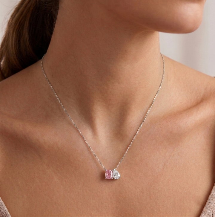 Toi Et Moi Fancy Pink Radiant Cut & Pear Shape Lab Grown Diamond Pendant