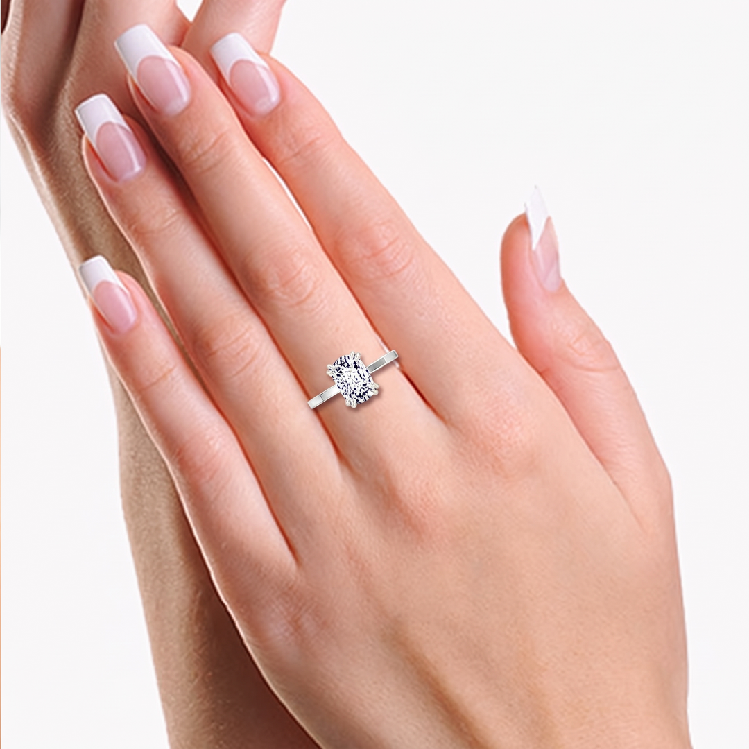 Elongated Cushion Cut Solitaire Lab Grown Diamond Engagement Ring