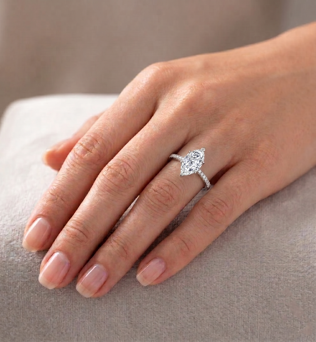 Marquise Cut Lab Grown Diamond Engagement Ring With SideStones