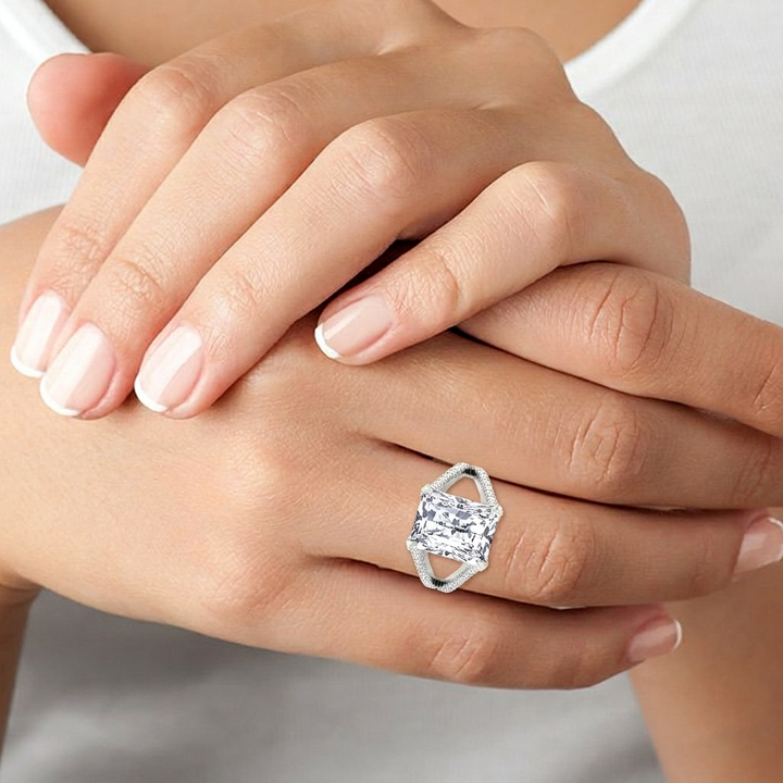 Radiant Cut Lab Grown Diamond Engagement Ring with a Split Band