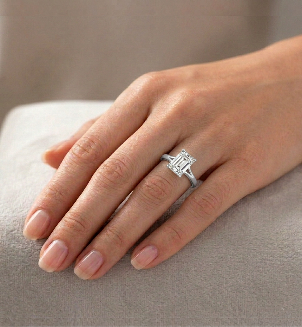 Split Shank Emerald Cut Lab Grown Diamond Engagement Ring