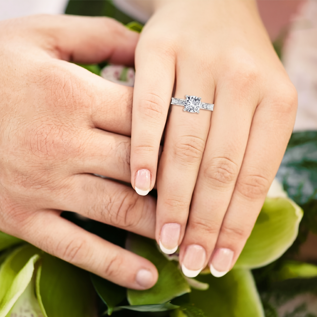 Cushion Cut Lab Grown Diamond Engagement Ring with SideStones