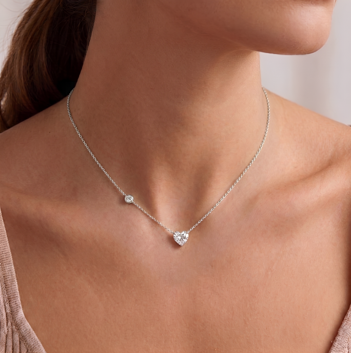Heart Shape With Round Side Stone Lab Grown Diamond Pendant