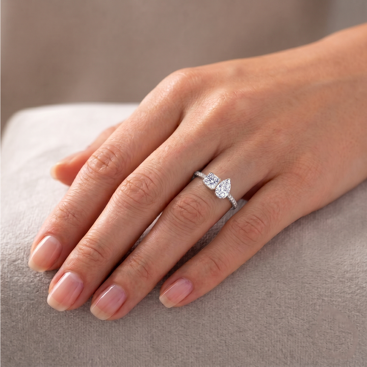 Toi Et Moi Cushion & Pear Shape Lab Grown Diamond Engagement Ring