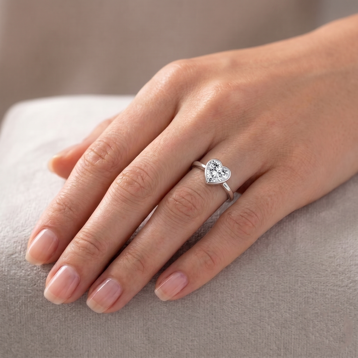 Heart Shaped Cut Bezel Set Solitaire Lab Grown Diamond Engagement Ring