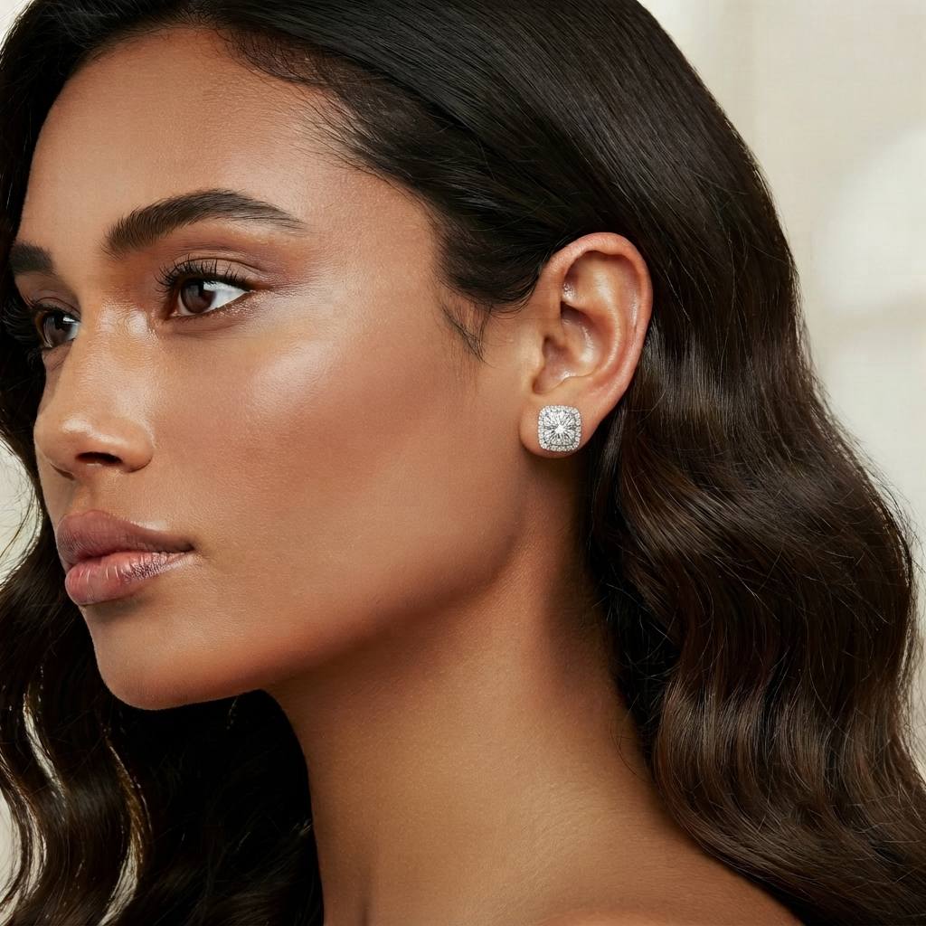 Cushion Cut Lab Grown Diamond Halo Studs
