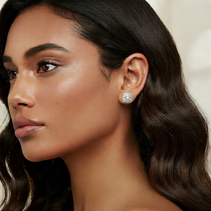 Cushion Cut Lab Grown Diamond Halo Studs