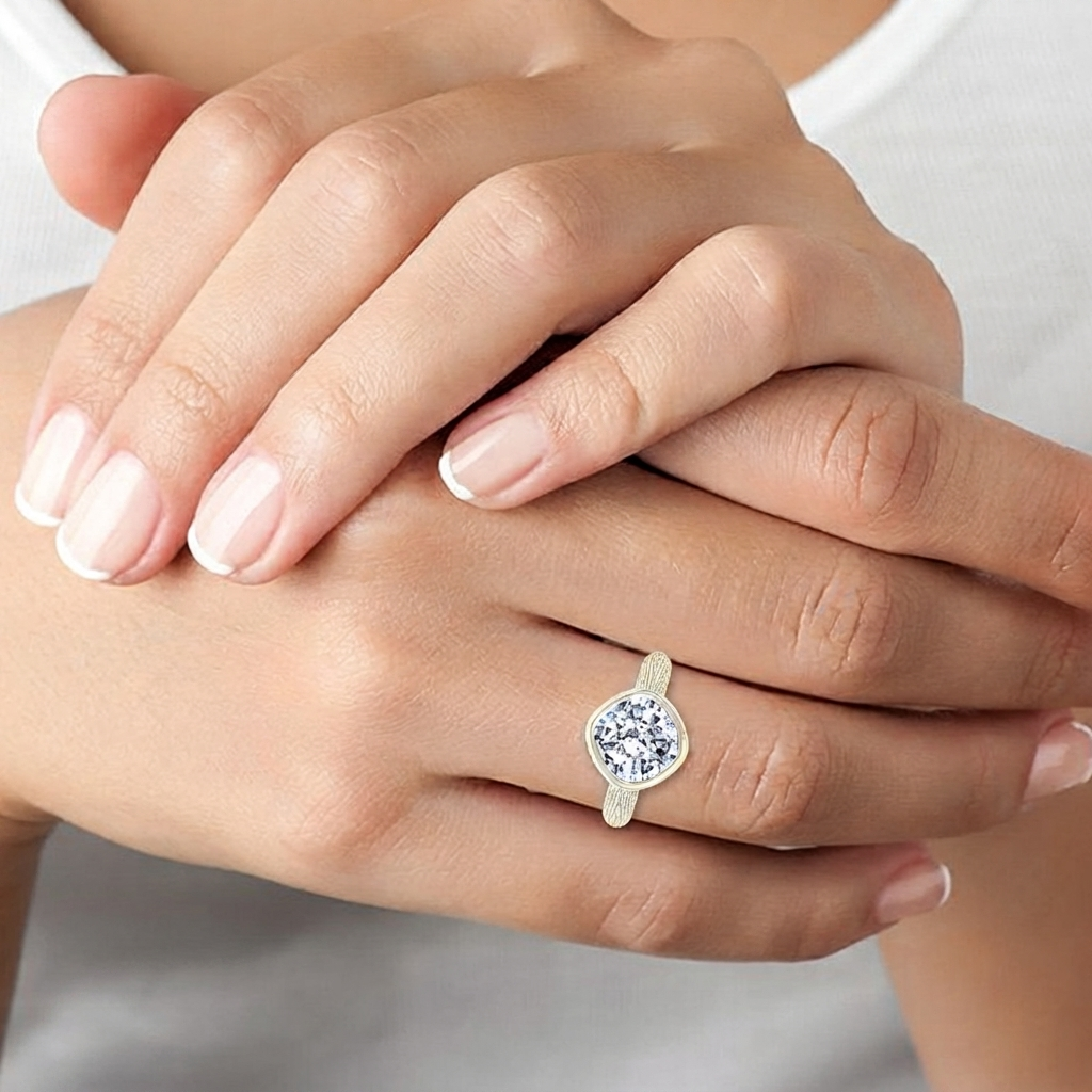 Cushion Cut Solitaire Lab Grown Diamond Engagement Ring
