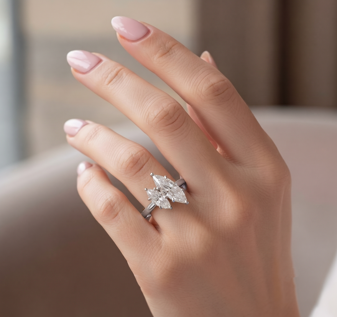 Double Marquise Lab Grown Diamond Toi et Moi Engagement Ring