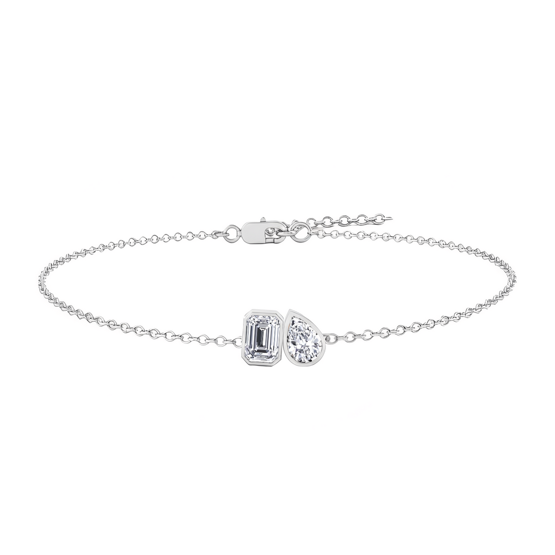 WG Emerald & Pear Shape in Bezel Set Lab Grown Diamond Bracelet front view 2