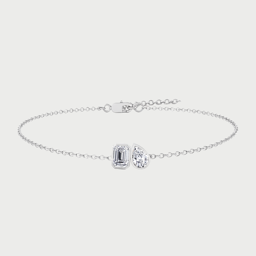 WG Emerald & Pear Shape in Bezel Set Lab Grown Diamond Bracelet front view 