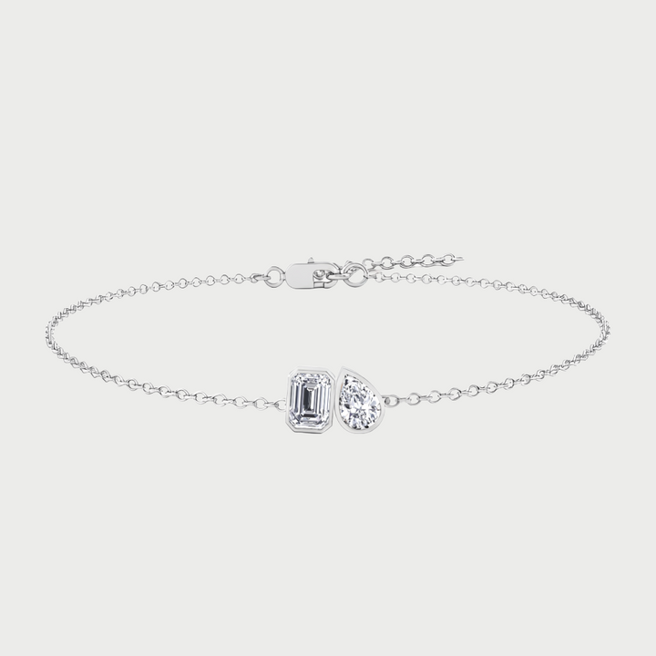 WG Emerald & Pear Shape in Bezel Set Lab Grown Diamond Bracelet front view 