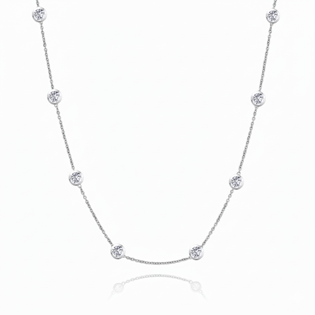 WG Round Shape Diamond By The Yard Necklace