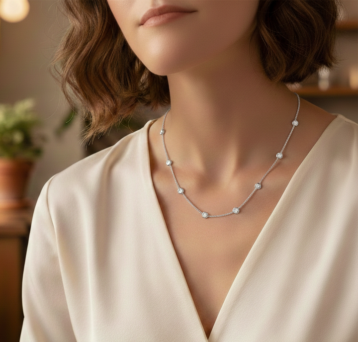 WG Round Shape Diamond By The Yard Necklace Lifestyte Image