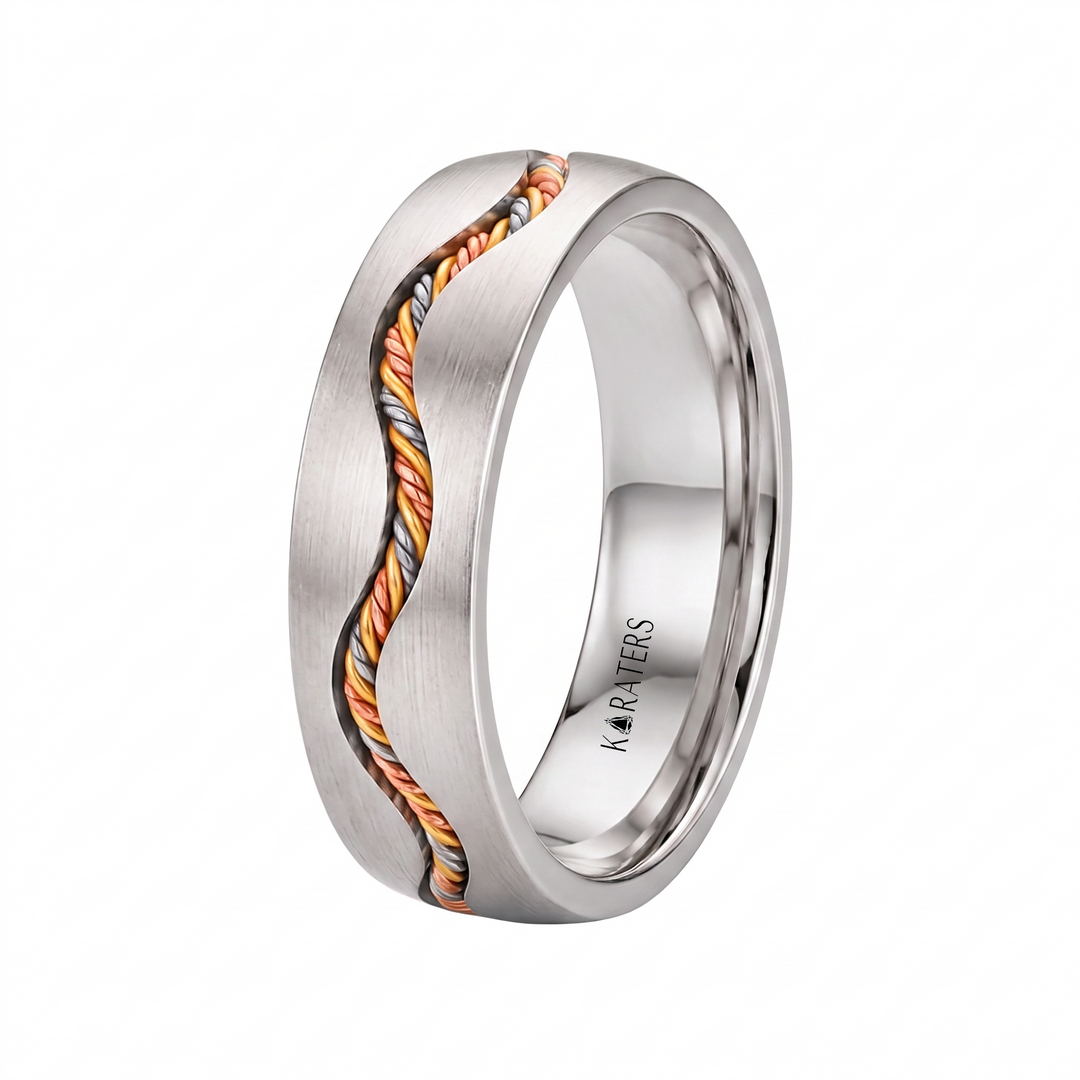 Men's Cable Braided Solid Gold Band WG