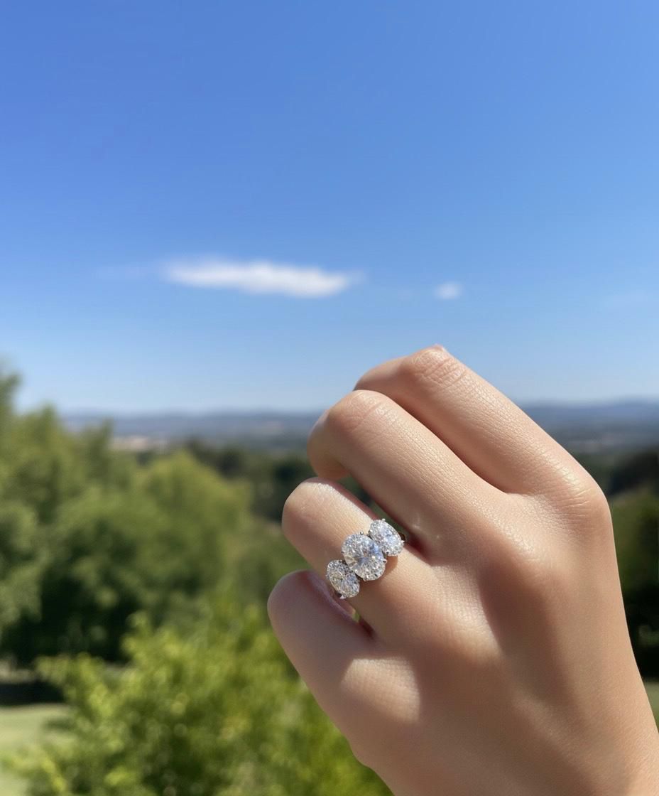 3 Stone Oval Shape Lab Grown Diamond Engagement Ring