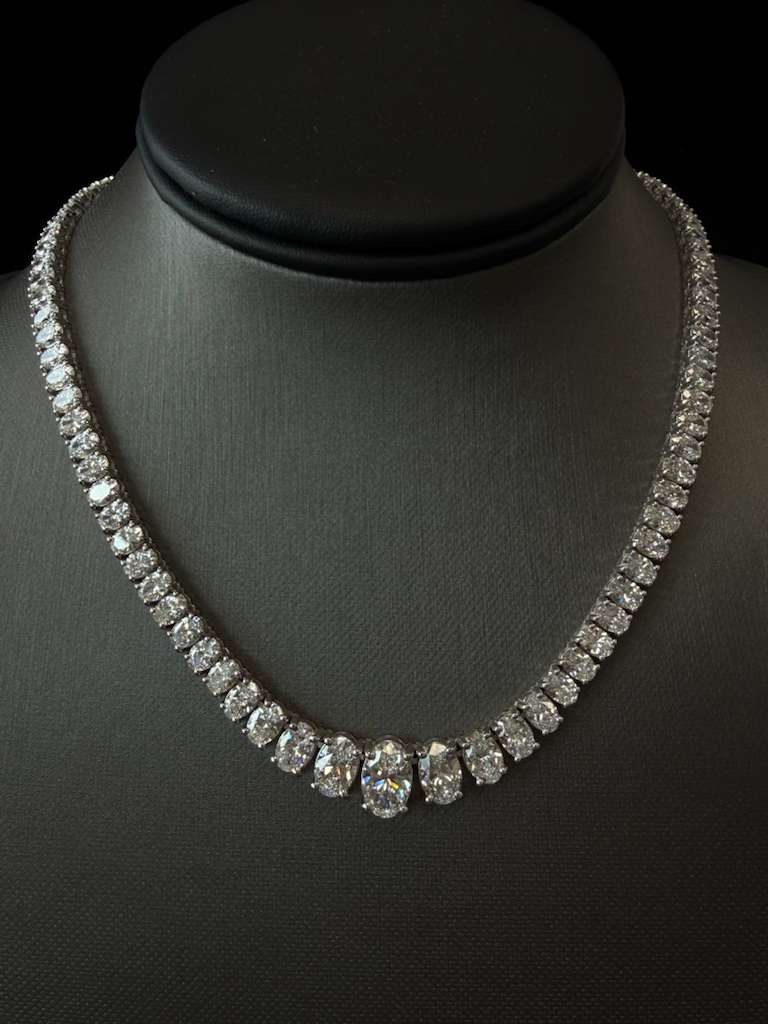 Oval Cut Graduated Lab Grown Necklace 18K Solid Gold