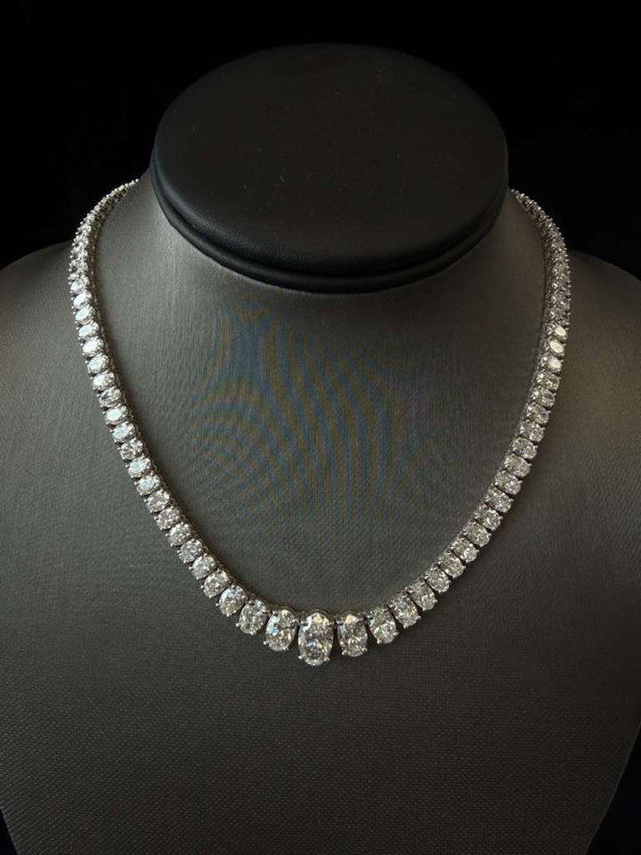 Oval Cut Graduated Lab Grown Necklace 14K Solid Gold