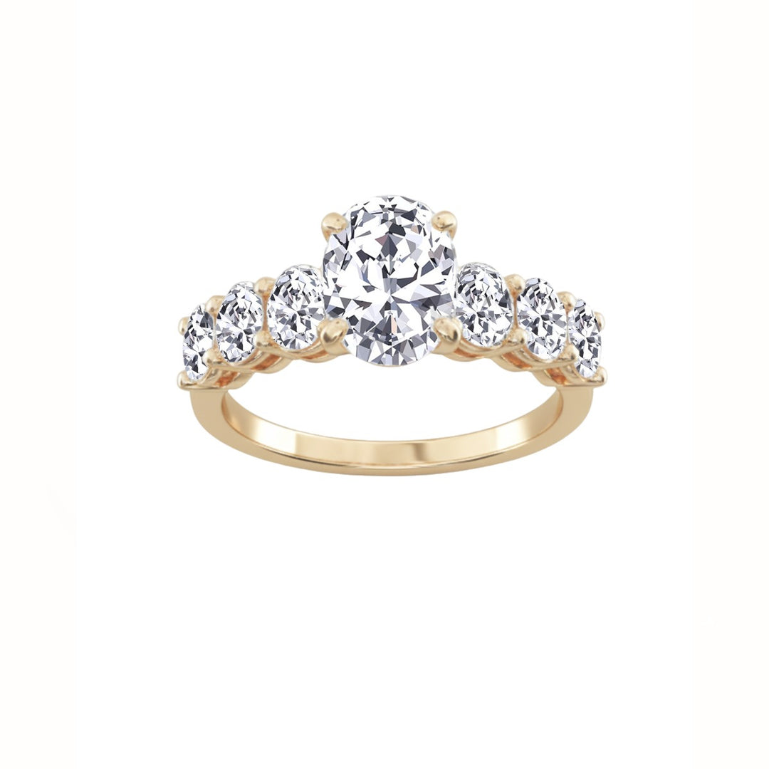 Oval Lab-Grown Diamond Engagement Ring with Oval Cut Sidestones Yellow Gold 14K