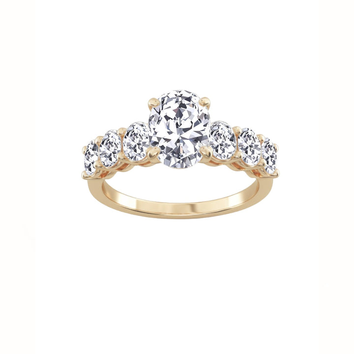 Oval Lab-Grown Diamond Engagement Ring with Oval Cut Sidestones Yellow Gold 14K