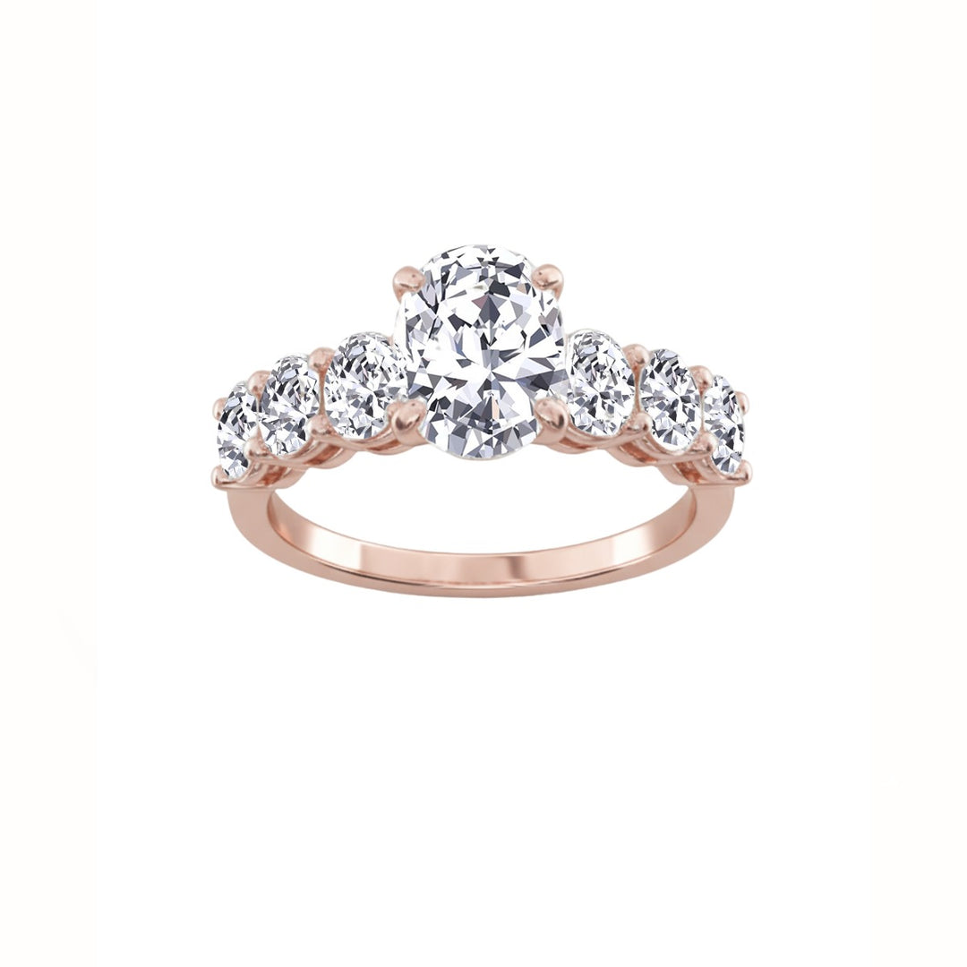 Oval Lab-Grown Diamond Engagement Ring with Oval Cut Sidestones Rose  Gold 14K