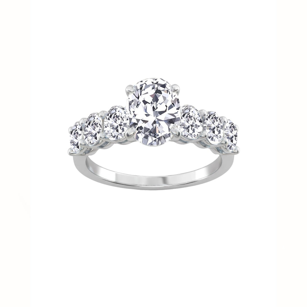 Oval Lab-Grown Diamond Engagement Ring with Oval Cut Sidestones White Gold 18K