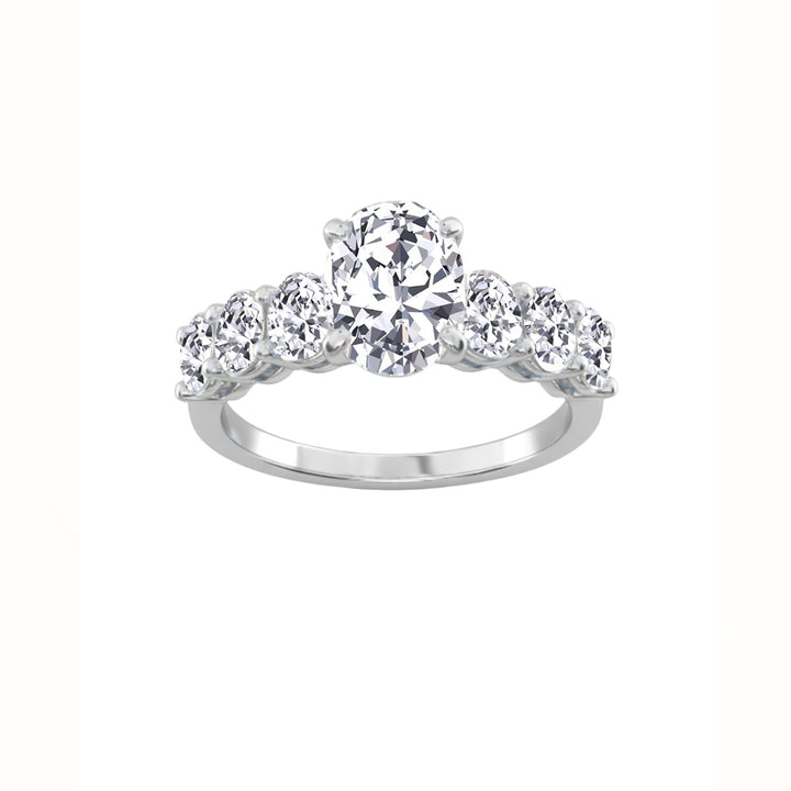 Oval Lab-Grown Diamond Engagement Ring with Oval Cut Sidestones White Gold 18K