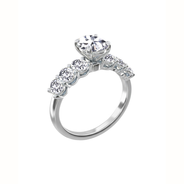 Oval Lab-Grown Diamond Engagement Ring with Oval Cut Sidestones White Gold 14K