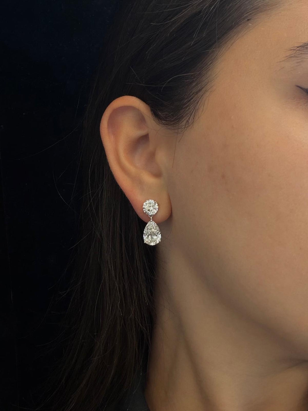Round & Pear Shape Lab Grown Diamond Drop Earrings