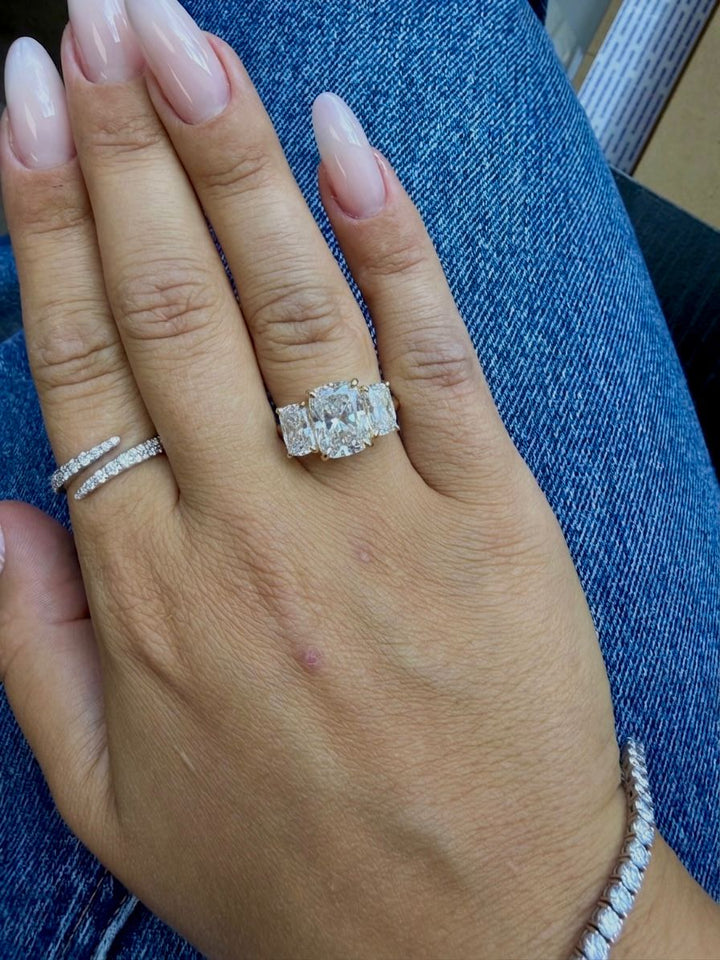 3 Stone Elongated Cushion Cut Lab Grown Diamond Engagement Ring