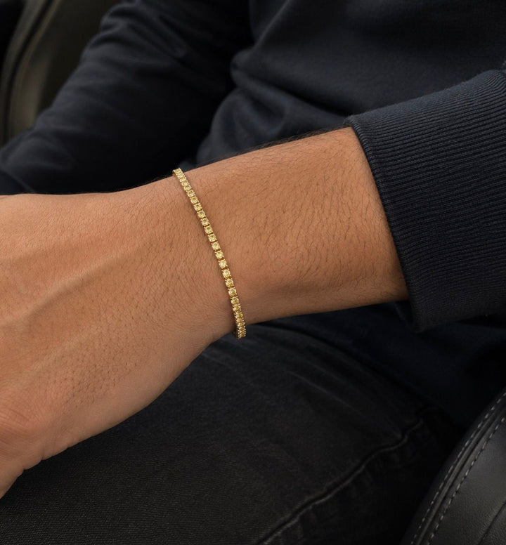 Men's Fancy Yellow Lab Grown Diamond Tennis Bracelet 14K Solid Gold