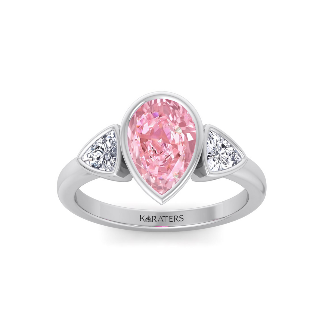 Fancy Pink Pear Shape Lab-Grown  Ring with Sidestones WG 3