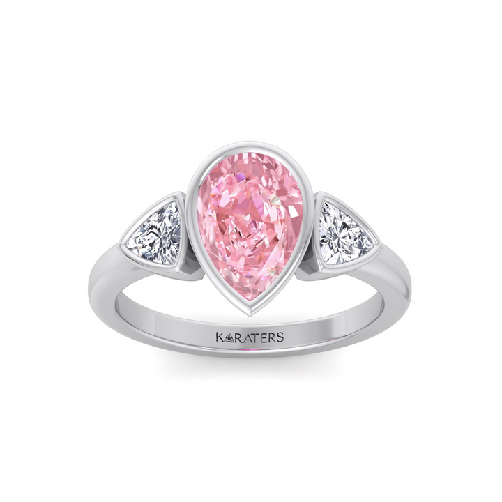 Fancy Pink Pear Shape Lab-Grown  Ring with Sidestones WG 3