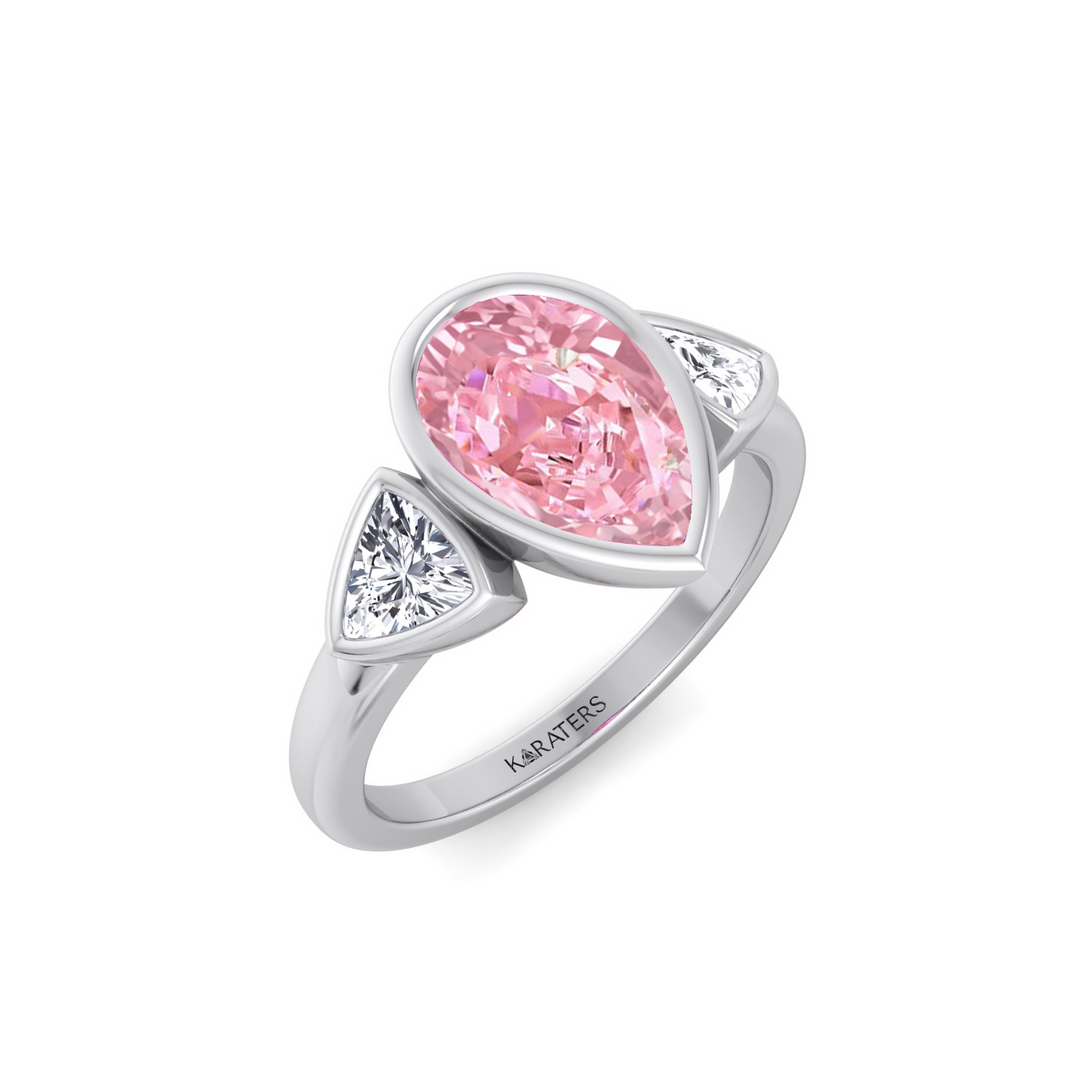 Fancy Pink Pear Shape Lab-Grown  Ring with Sidestones WG 2
