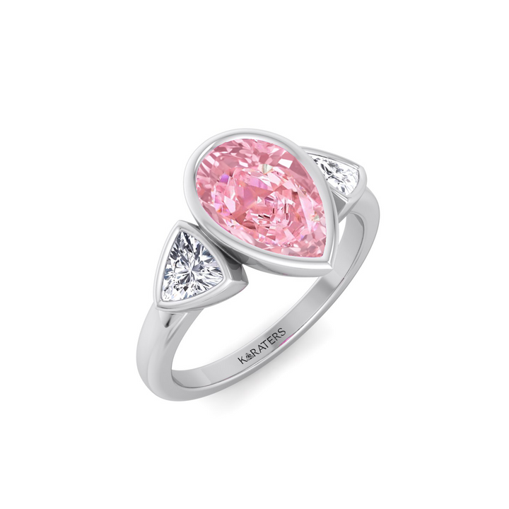 Fancy Pink Pear Shape Lab-Grown  Ring with Sidestones WG 2
