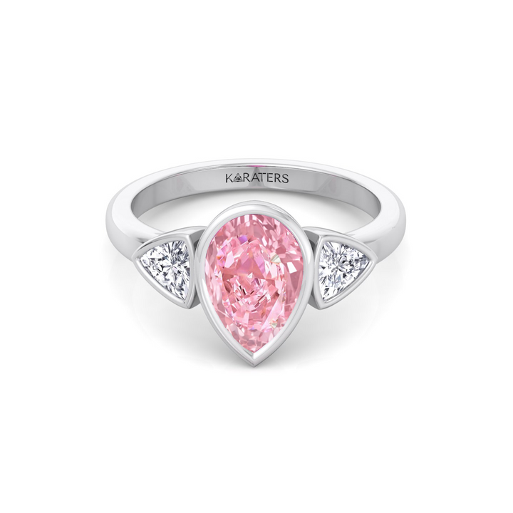 Fancy Pink Pear Shape Lab-Grown  Ring with Sidestones WG 4
