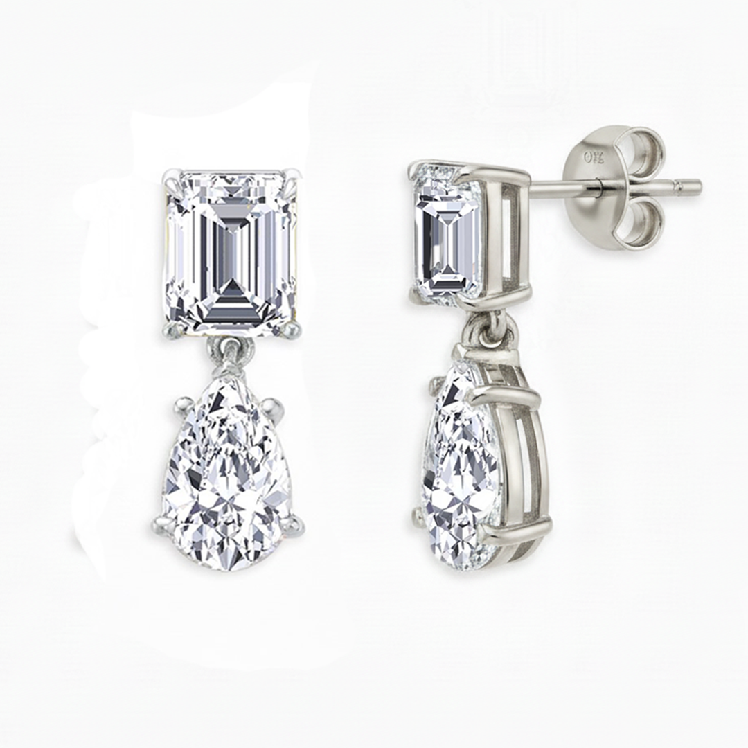 White Gold Emerald and Pear Shape Earring