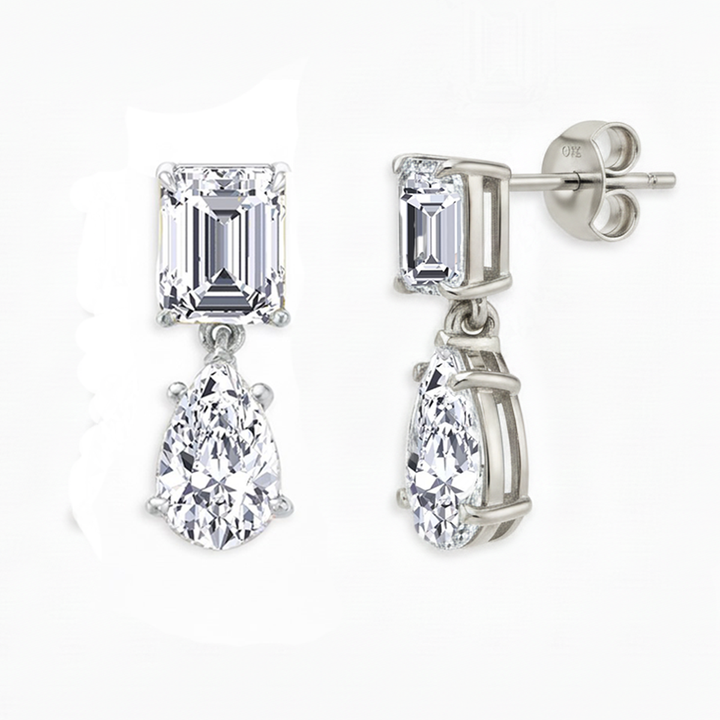 White Gold Emerald and Pear Shape Earring