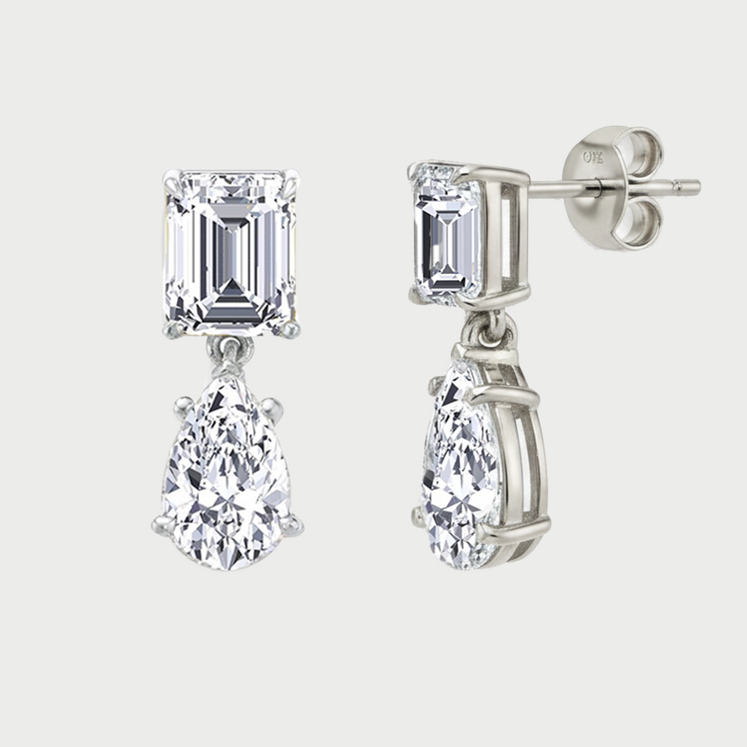 Emerald & Pear Shape Lab Grown Diamond Drop Earrings whitegold