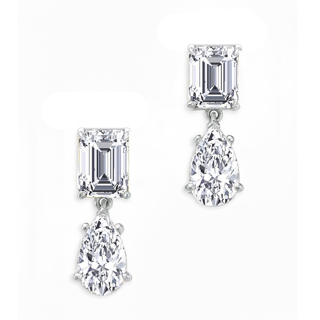 White Gold Emerald and Pear Shape Earring1