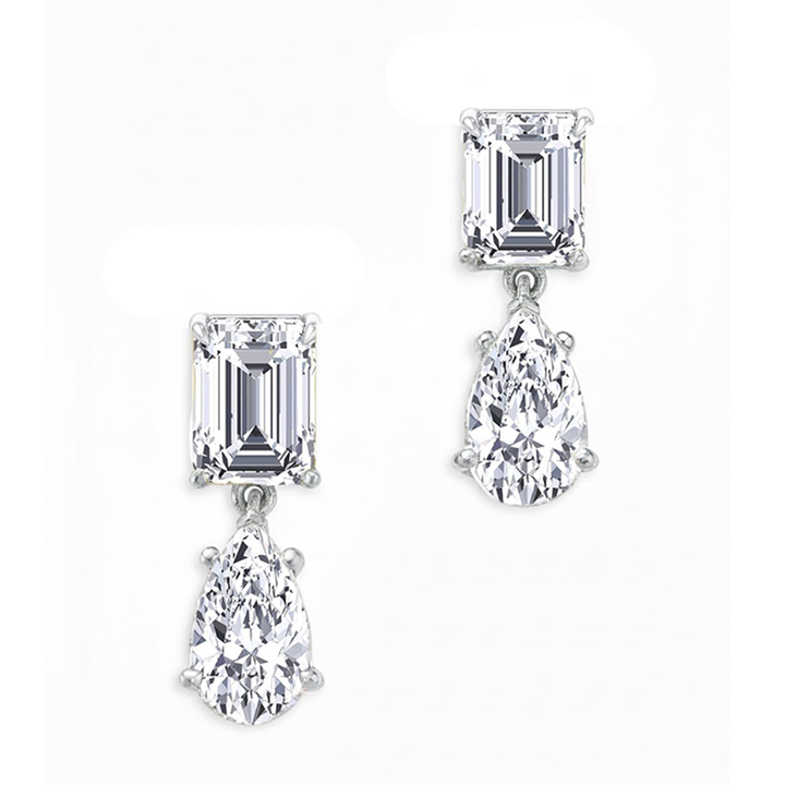 White Gold Emerald and Pear Shape Earring1