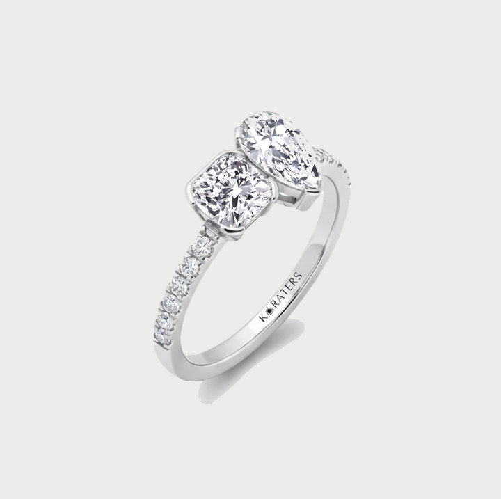 White Gold Cushion & Pear Shape Lab Grown Diamond Engagement Ring side view