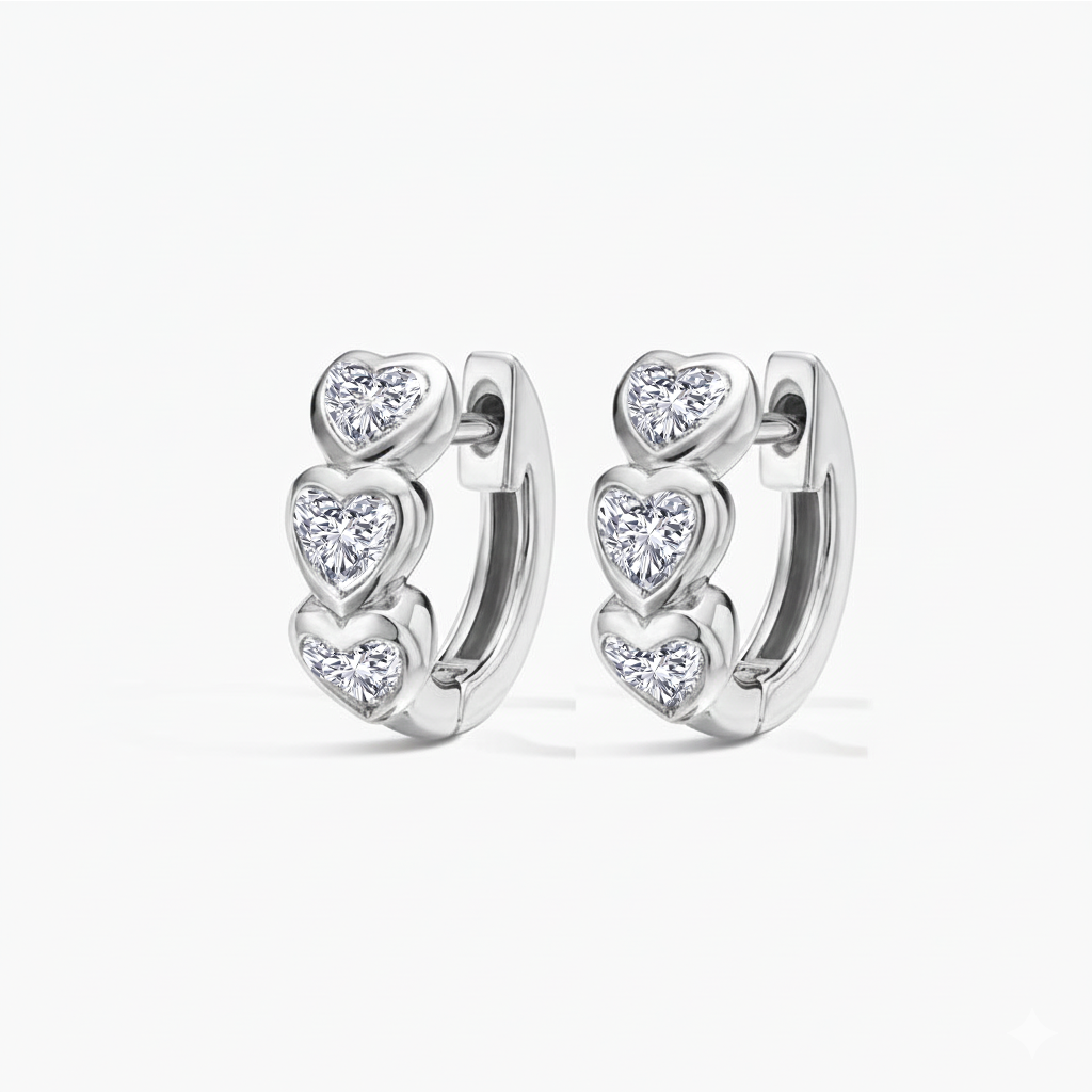 White Gold Heart Shape Lab Grown Diamond Hoop Earrings side view1