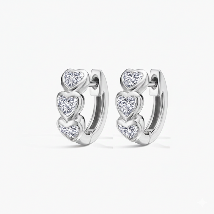 White Gold Heart Shape Lab Grown Diamond Hoop Earrings side view1