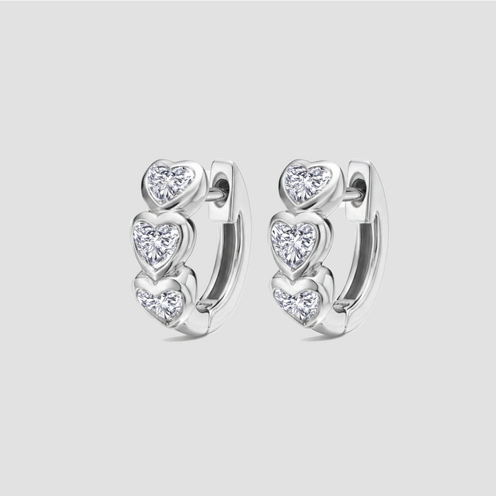 White Gold Heart Shape Lab Grown Diamond Hoop Earrings side view