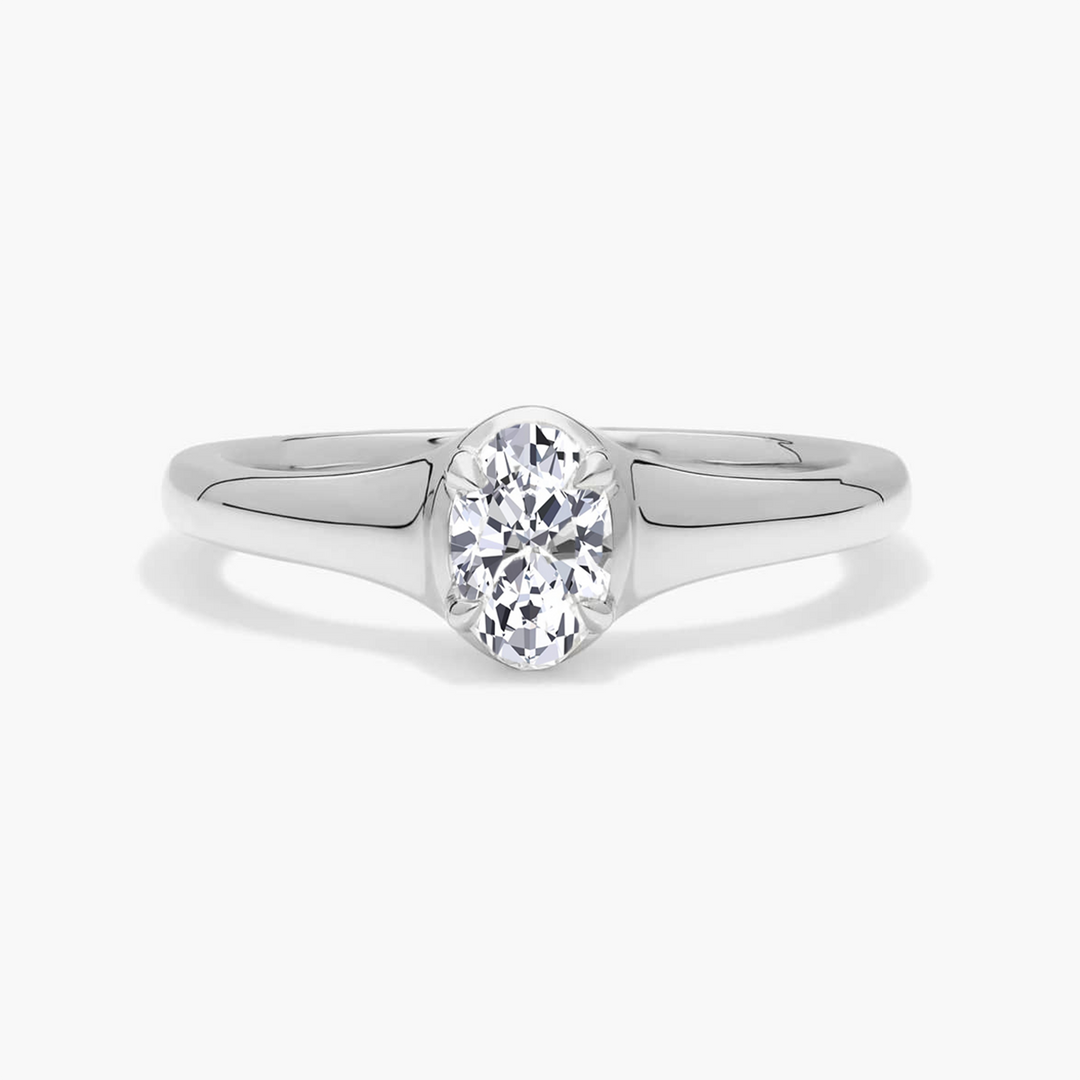White Gold Oval Shape Solitaire Lab Grown Diamond Engagement Ring Front View
