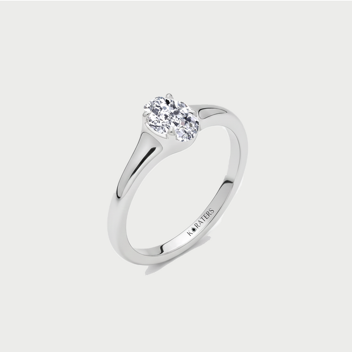 White Gold Oval Shape Solitaire Lab Grown Diamond Engagement Ring Side View