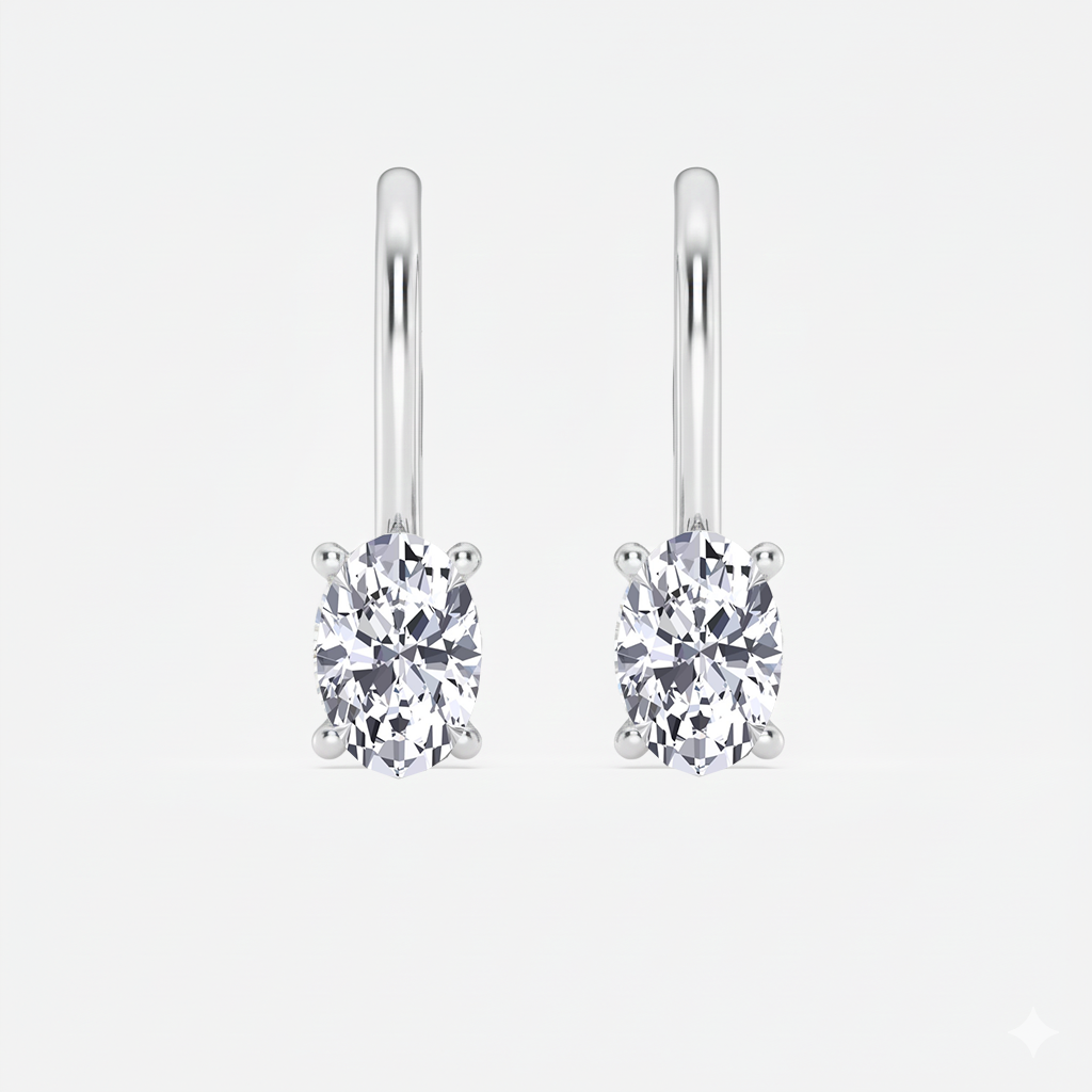 White Gold Oval Shape Lab Grown Diamond Lever Back Earrings front view